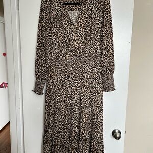 Michael Kors Brown and Black A-Line Bishop Sleeve Dress